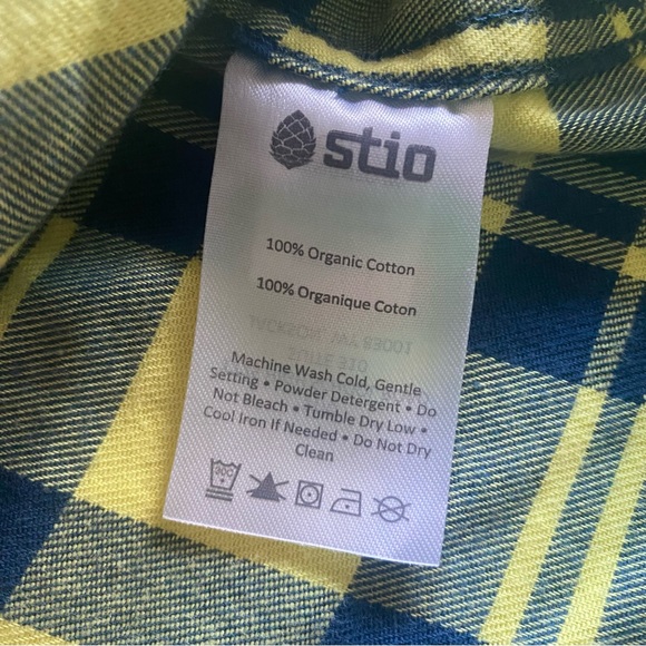 Stio Miter Lightweight Flannel Shirt Mens Large Lightning Bug Plaid Yellow Blue - Picture 5 of 14